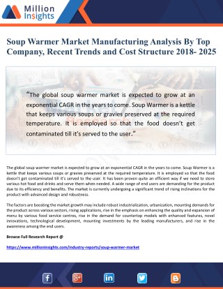 Soup Warmer Market Manufacturing Analysis By Top Company, Recent Trends and Cost Structure 2018- 2025