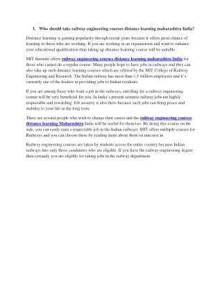 Who should take railway engineering courses distance learning maharashtra India?