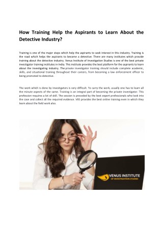 How Training Help the Aspirants to Learn About the Detective Industry?