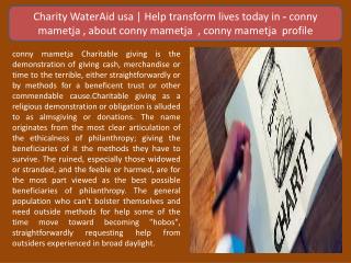 100 Vetted Charities- in usa conny mametja , about conny mametja , conny mametja profile