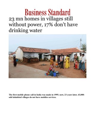 23 mn homes in villages still without power, 17% don't have drinking water