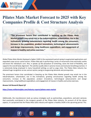 Pilates Mats Market Forecast to 2025 with Key Companies Profile & Cost Structure Analysis