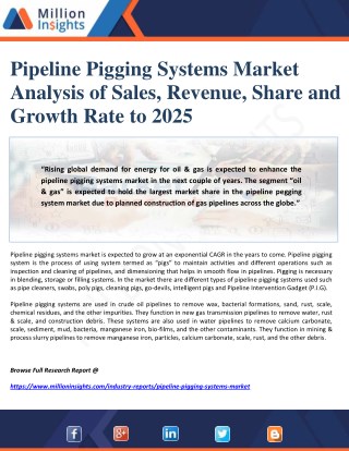 Pipeline Pigging Systems Market Analysis of Sales, Revenue, Share and Growth Rate to 2025