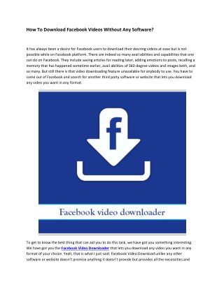 How To Download Facebook Videos Without Any Software