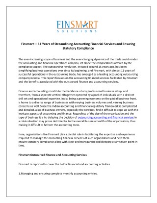 Finsmartâ€Šâ€”â€Š11 Years of Streamlining Accounting Financial Services and Ensuring Statutory Compliance