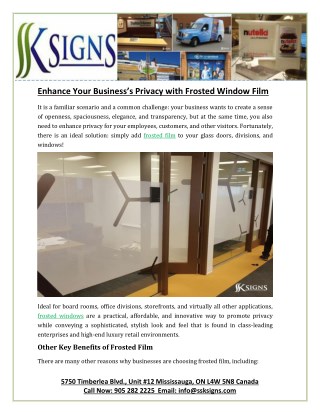Enhance Your Businessâ€™s Privacy With Frosted Window Film