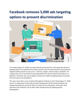 Facebook removes 5,000 ads targeting options to prevent discrimination