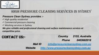 High Pressure Cleaning Services in Sydney