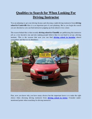 Qualities to Search for When Looking For Driving Instructor