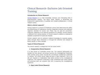 Clinical Research Course and Oppertunities-CliniPharma