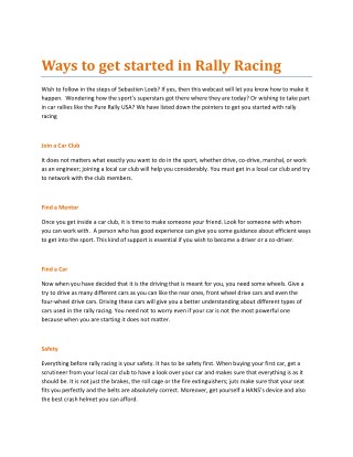 Ways to get started in Rally Racing