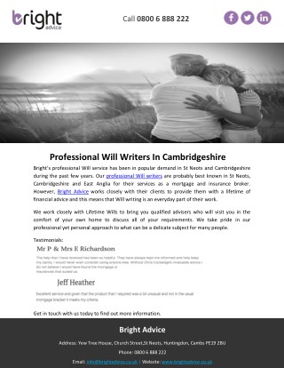 Professional Will Writers In Cambridgeshire