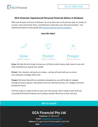 GCA Financial: Experienced Personal Financial Advice in Brisbane