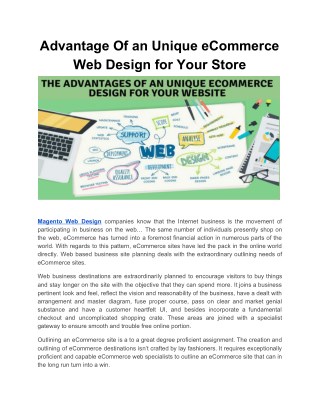 Advantage Of an Unique eCommerce Web Design for Your Store