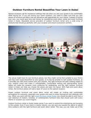 Outdoor Furniture Rental Beautifies Your Lawn in Dubai