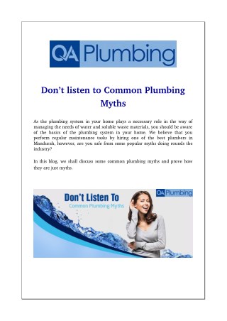 Donâ€™t listen to Common Plumbing Myths