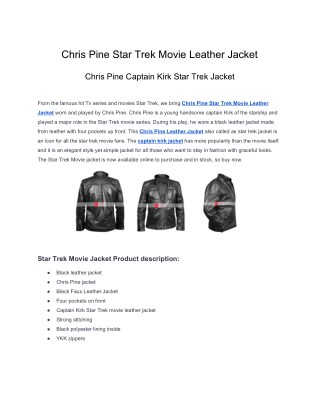 Chris Pine Star Trek Movie Leather Jacket