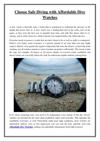 Choose Safe Diving with Affordable Dive Watches