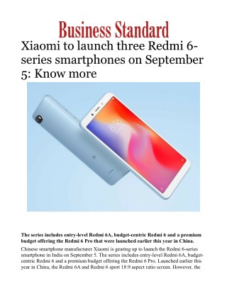 Xiaomi to launch three Redmi 6-series smartphones on September 5: Know more