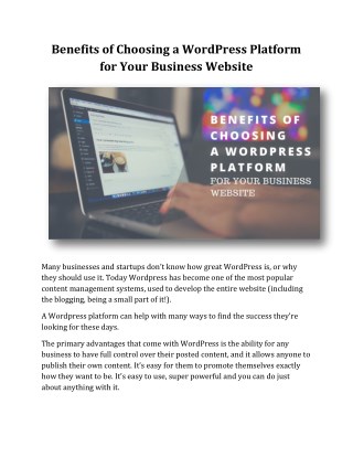 Benefits of Choosing a WordPress Platform for Your Business Website