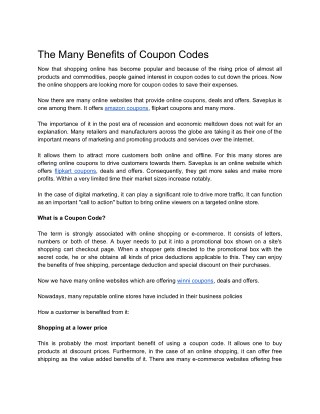 The Many Benefits of Coupon Codes
