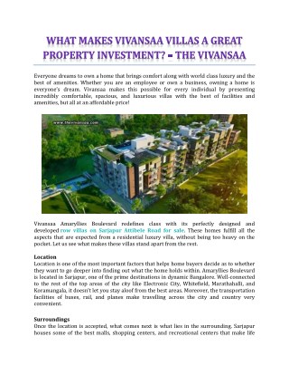 What Makes Vivansaa Villas A Great Property Investment? - The Vivansaa