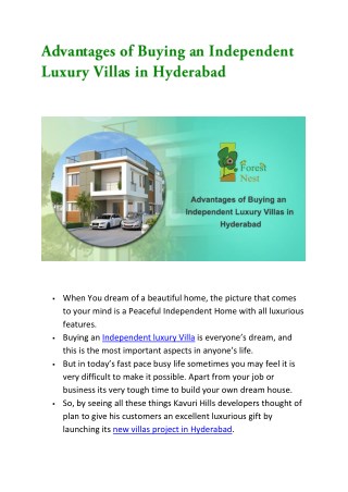 Advantages of Buying an Independent Luxury Villas in Hyderabad