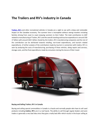The Trailers and RVâ€™s industry in Canada