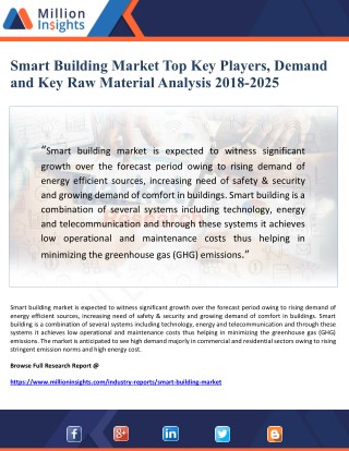 Smart Building Market Top Key Players, Demand and Key Raw Material Analysis 2018-2025