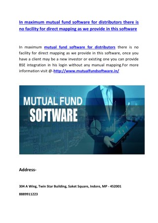 In maximum MF software for distributors there is no facility as we provide in this software