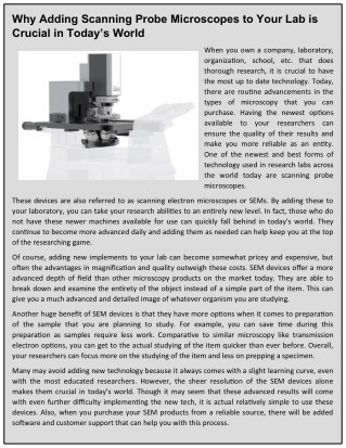 Why Adding Scanning Probe Microscopes to Your Lab is Crucial in Todayâ€™s World