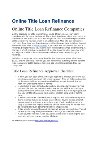 Online Title Loan Refinance