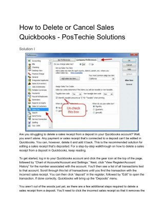 How to Delete or Cancel Sales in Quickbooks - PosTechie Solutions 1800-935-0532