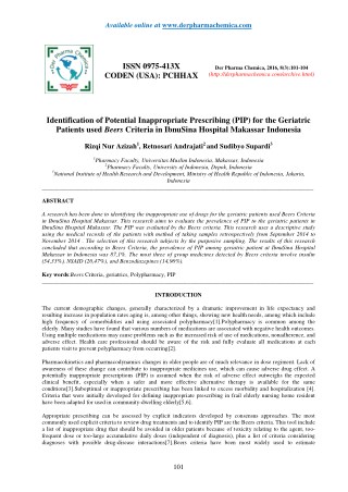 Identification of Potential Inappropriate Prescribing (PIP) for the Geriatric Patients used Beers Criteria in IbnuSina H