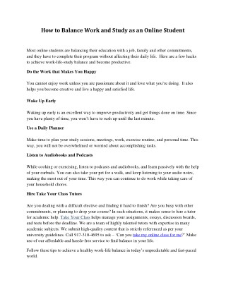 How to Balance Work and Study as an Online Student