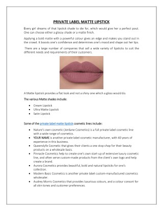 Private Label Lipstick Manufacturer