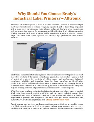 Why Should You Choose Bradyâ€™s Industrial Label Printers? - Alltronix