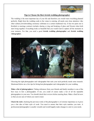 Tips to Choose the Best Jewish wedding photographer