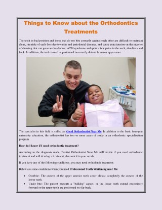 Things to Know about the Orthodontics Treatments
