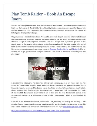 Play Tomb Raider â€“ Book An Escape Room