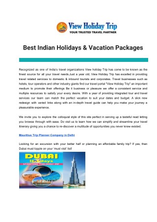 Best Indian Holidays & Vacation Packages