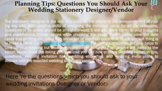 Planning Tips: Questions You Should Ask Your Wedding Stationery Designer/Vendor