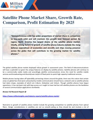 Satellite Phone Market Share, Growth Rate, Comparison, Profit Estimation By 2025