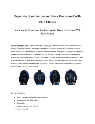 Superman Leather Jacket Black Embossed With Blue Stripes