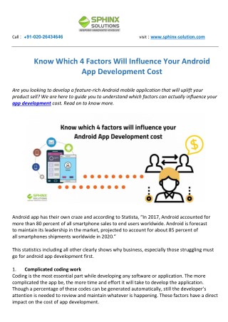 Know Which 4 Factors Will Influence Your Android App Development Cost