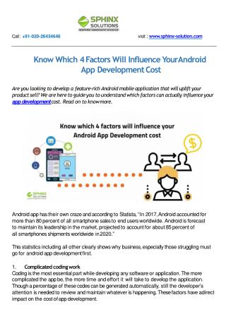 Know Which 4 Factors Will Influence Your Android App Development Cost