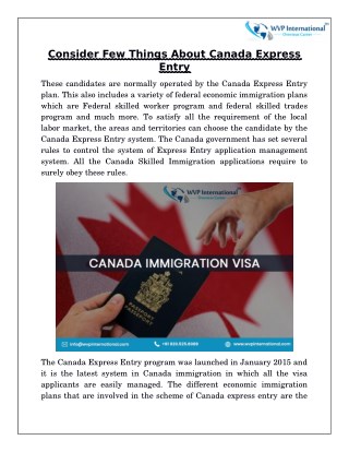 Consider Few Things About Canada Express Entry