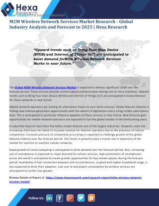 M2M Wireless Network Services Market Research - Global Industry Analysis and Forecast to 2025