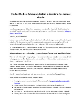 Finding the best Suboxone doctors in Louisiana has just got simpler