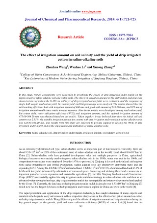 The effect of irrigation amount on soil salinity and the yield of drip irrigated cotton in saline-alkaline soils